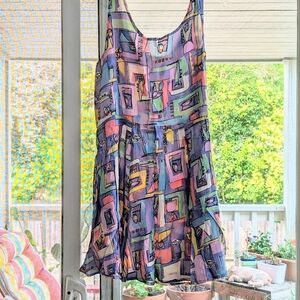Multicolor geometric illustration pattern mini dress.